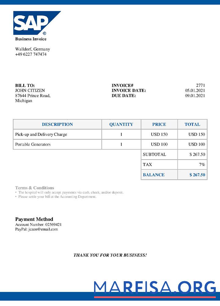Printable USA SAP invoice real example